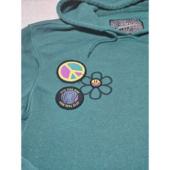 Brooklyn Sweater Women Med Kinetic Research Faded Hoodie Kangaroo Pockets Green - Picture 3 of 13